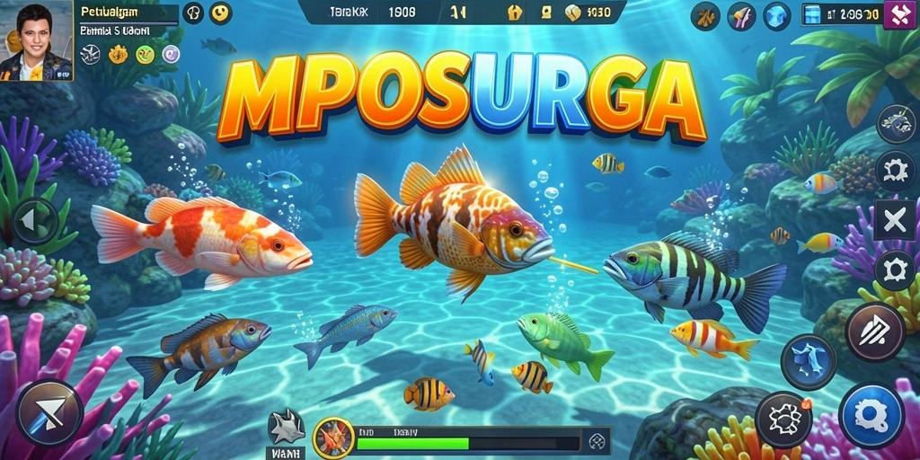 Screenshot dari gameplay MPOSURGA yang menampilkan aksi tembak ikan.