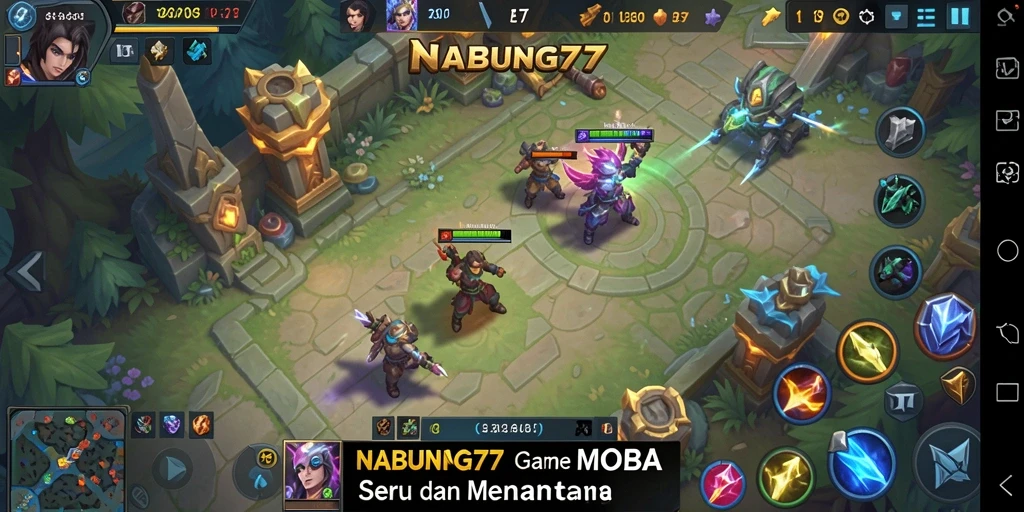 Gameplay seru NABUNG77 dengan pertempuran tim yang dinamis.