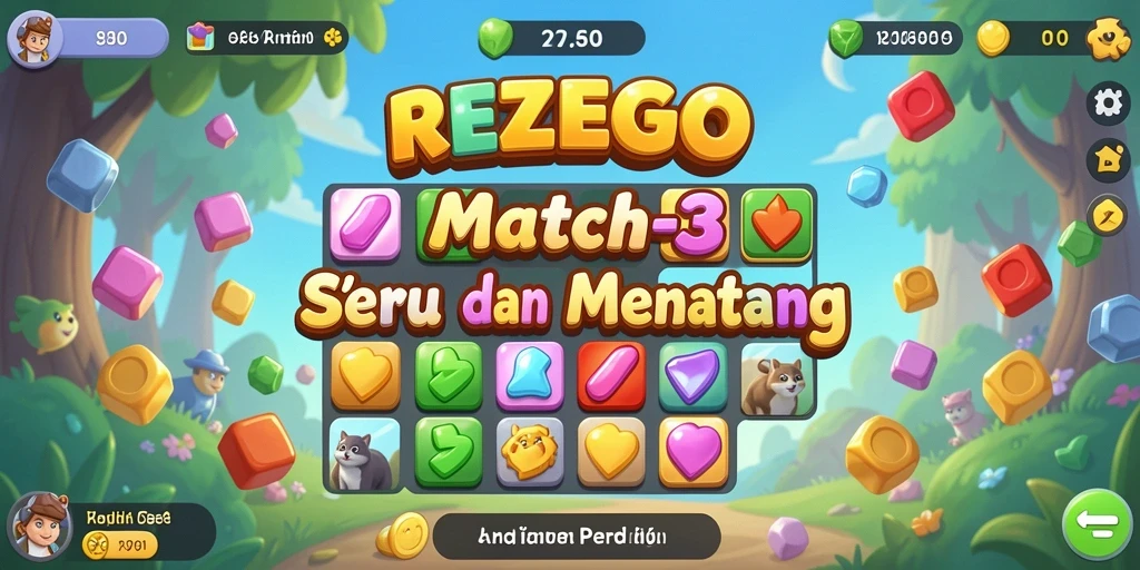 Gameplay seru dalam REZEGO dengan tantangan Match-3 yang menarik.