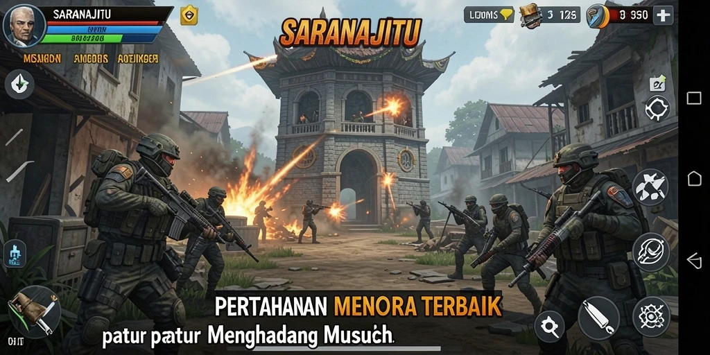 Tampilan menarik dari gameplay SARANAJITU dalam jenis Tower Defense.