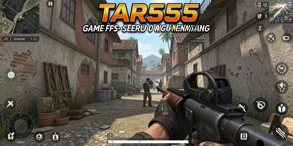 Screenshot gameplay TAR555 menampilkan aksi menembak yang intens.